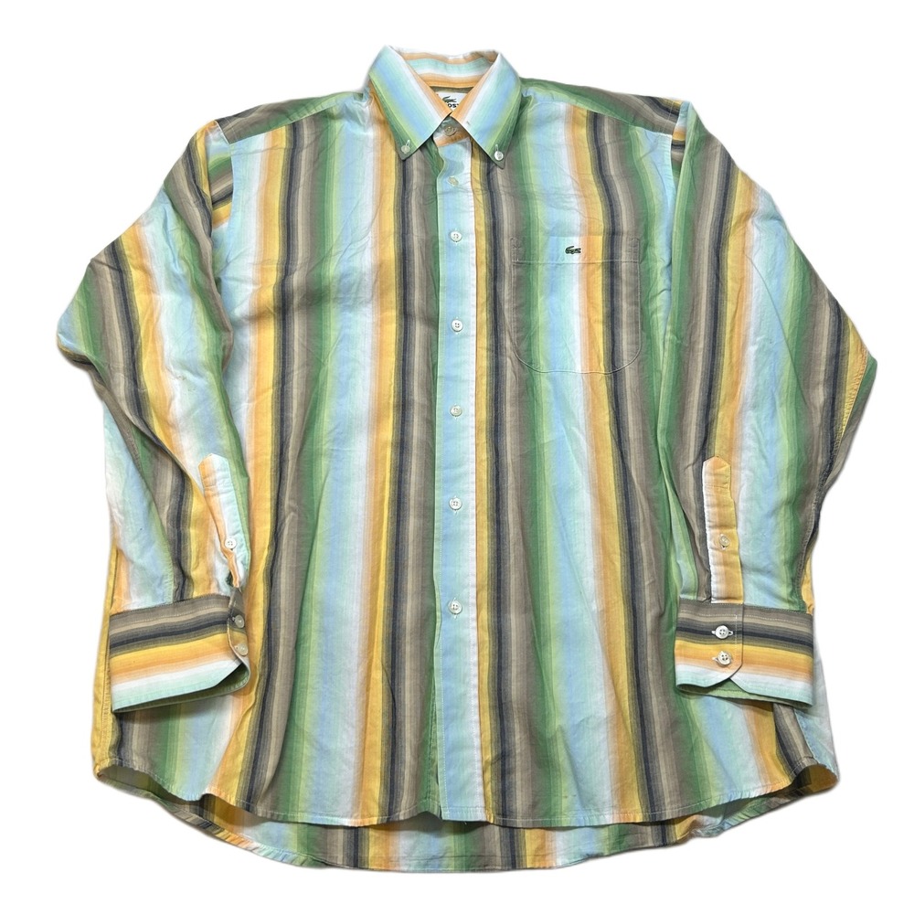 Lacoste Striped Shirt Mens Large 42 Long Sleeve Button Down‎ Colorful France